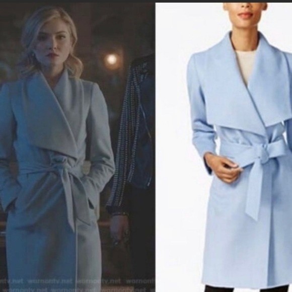 Cole Haan Signature Wrap Belted Coat blue size 10 - Picture 1 of 15